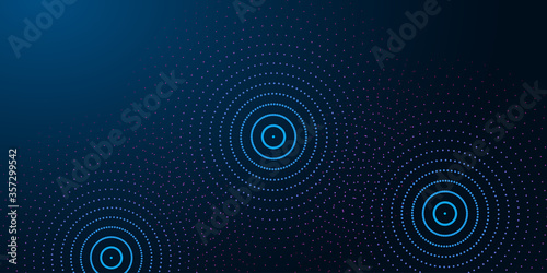 Futuristic abstract banner with abstract water rings, ripples on dark blue background. photo