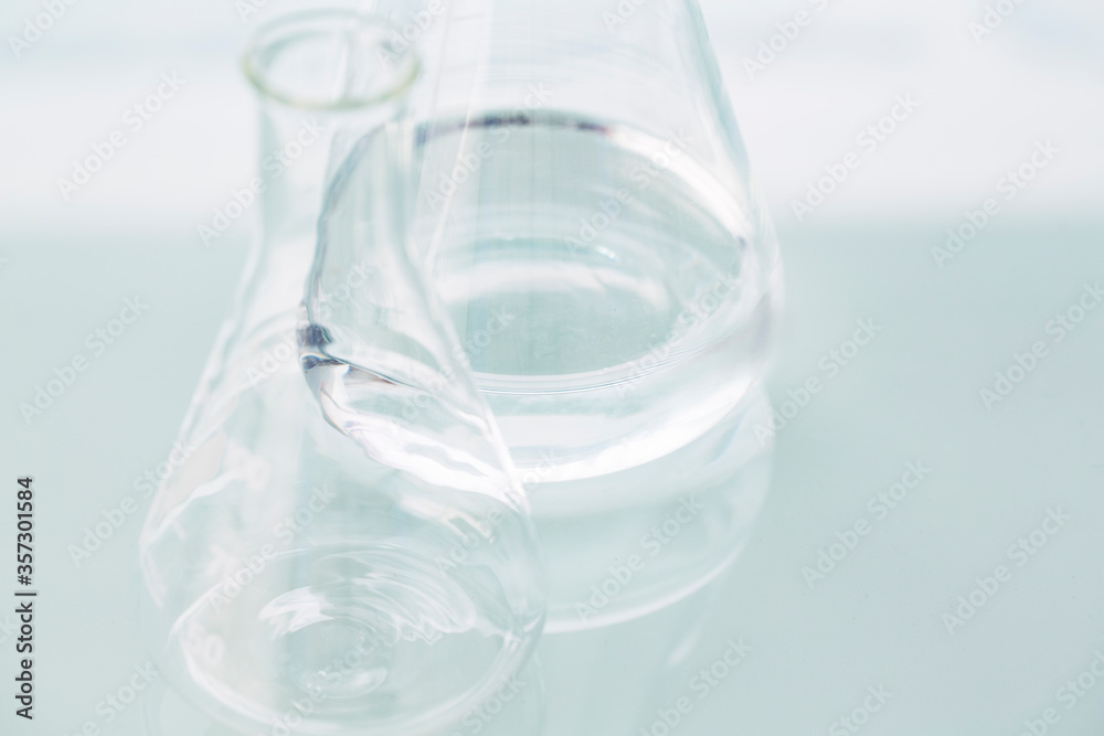 Close up of empty beakers on counter in lab Close up of empty beakers on counter in lab