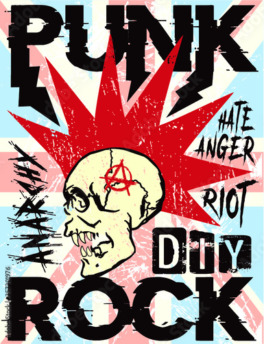 Punk rock anarchy skull mohawk poster.