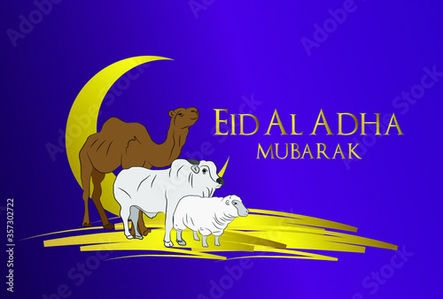 Muslim holiday Eid al-Adha. the sacrifice a ram. graphic design decoration kurban bayrami. month lamb, sheep, and camel. vector illustration.