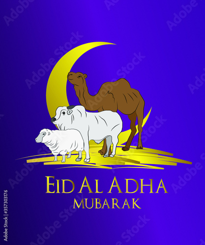 Muslim holiday Eid al-Adha. the sacrifice a ram. graphic design decoration kurban bayrami. month lamb, sheep, and camel. vector illustration.