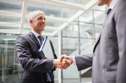 Businessmen shaking hands in office building © Dan Dalton/KOTO