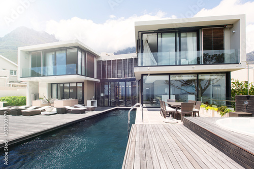 Modern house with large patio and swimming pool