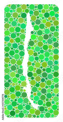 Map of Chile collage created with rounded rectangle and hole. Vector map of Chile collage of dots in various sizes and green shades. Created for patriotic and education doctrines.