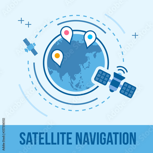 Planet Earth, geolocation and navigation, red markers, gps. Vector illustration