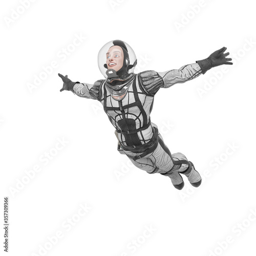 retro space astronaut smiling and jumping