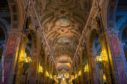 Interior of the metropolitan cathedral in the capital Santiago de Chile, Chile.