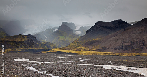 Craggy valley and mountains, Iceland photo