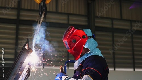 Close up Steel welding workers on structures in the factory. 