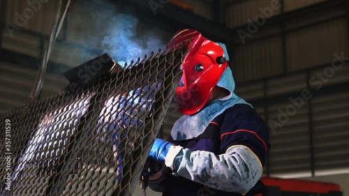 Close up Steel welding workers on structures in the factory. 