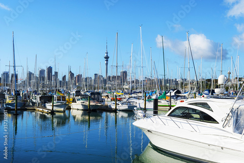 Landscape View to Auckland New Zealand from Viaduct Basin 