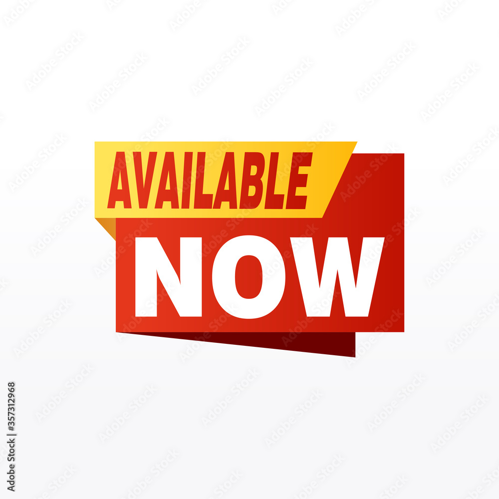 Available now label, badge, seal or burst flat vector icon for apps and websites Available now label, badge, seal or burst flat vector icon for apps and websites