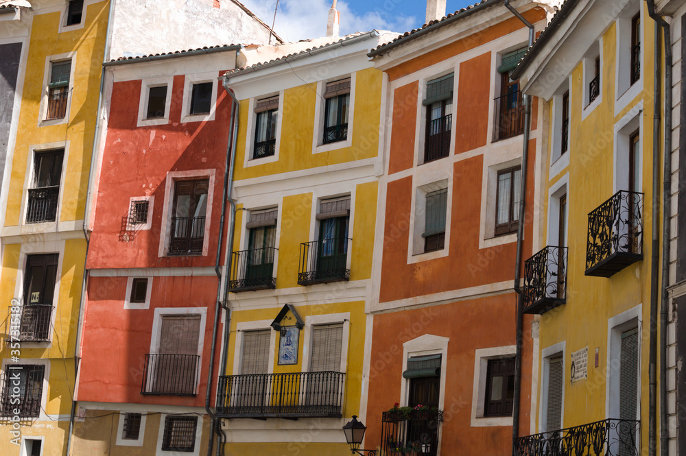 Multicolored famous houses in Cuenca, Spain