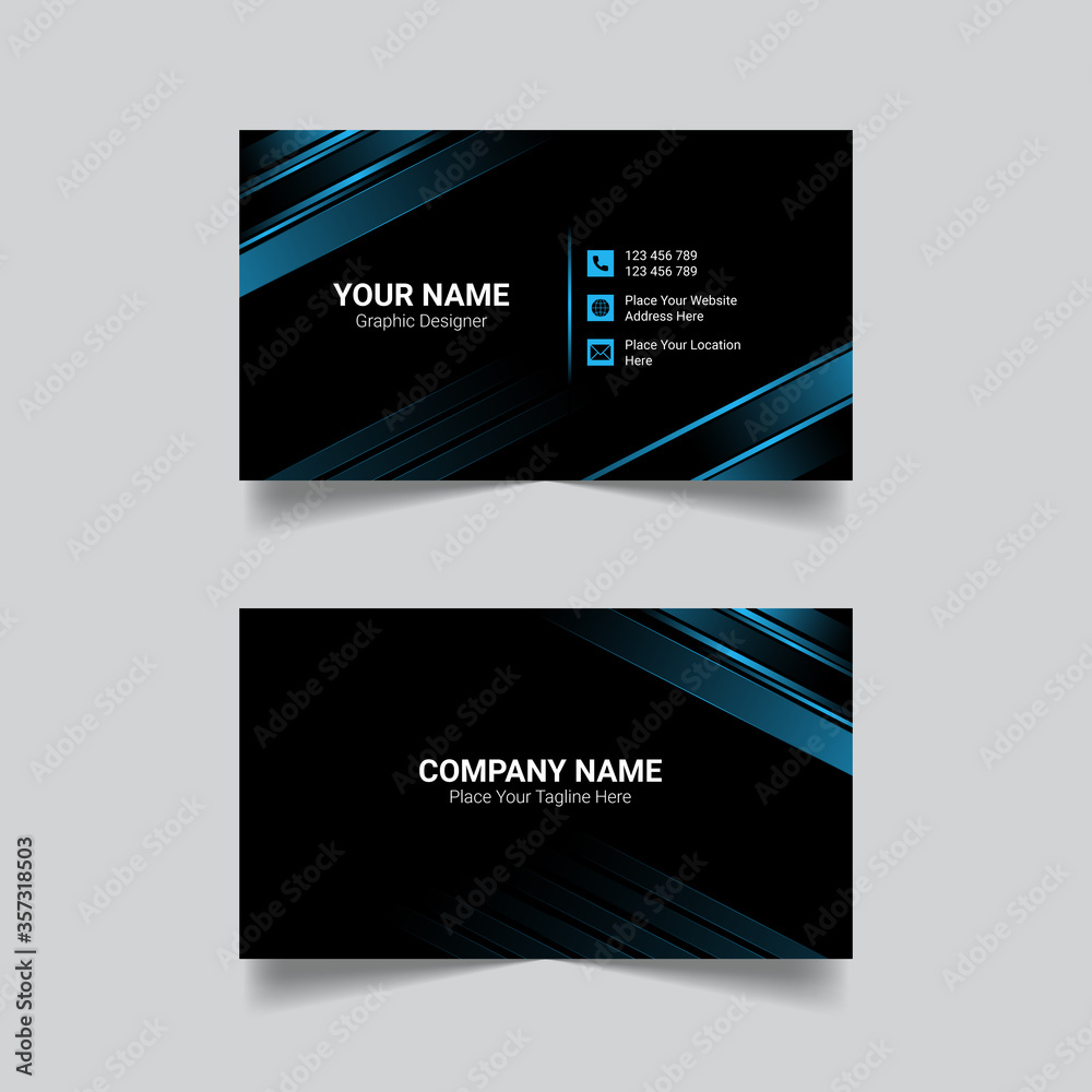 Fototapeta premium Modern luxury business card template with blue light gradient.