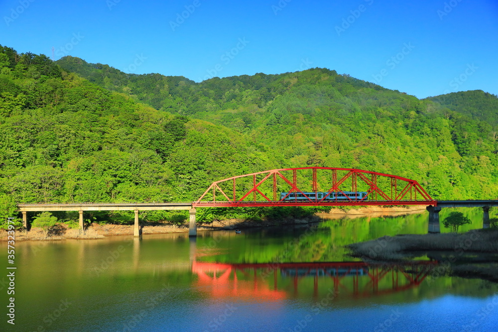 Fototapeta premium 新緑の錦秋湖