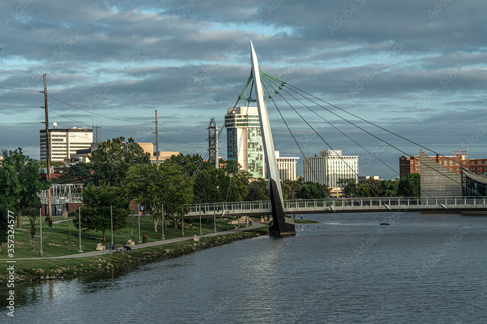 Fototapeta premium Buildings on Arkansas River, Wichita kansas 