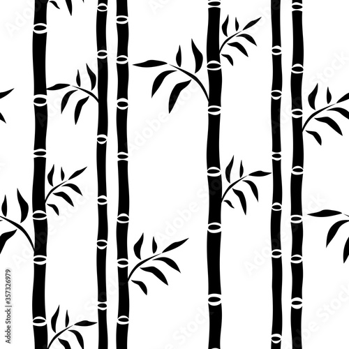 Bamboo trees seamless pattern. Leaf floral background bamboo stalks silhouette. Graphics monochrome black and white drawing. For web page backgrounds  surface textures  textile. Vector illustration