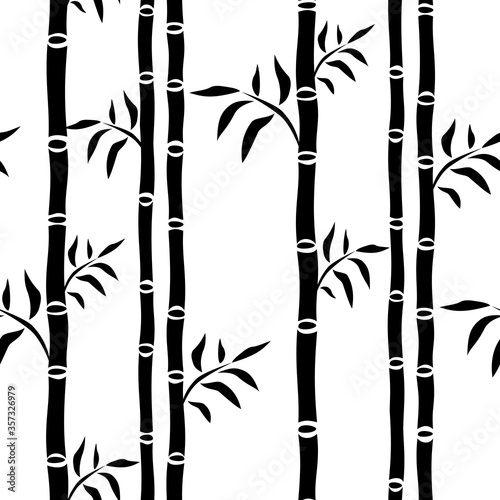 Bamboo trees seamless pattern. Leaf floral background bamboo stalks silhouette. Graphics monochrome black and white drawing. For web page backgrounds, surface textures, textile. Vector illustration