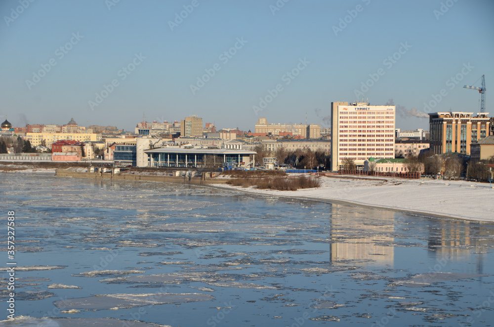 Fototapeta premium Evening on the Irtysh River, Omsk region, Siberia, Russia