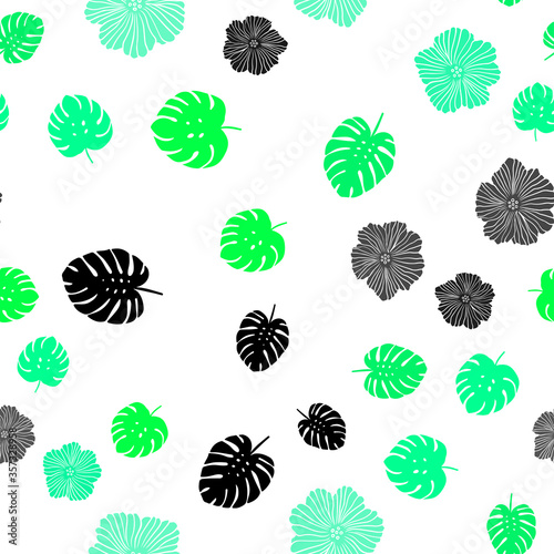 Light Green vector seamless natural background with flowers, leaves.