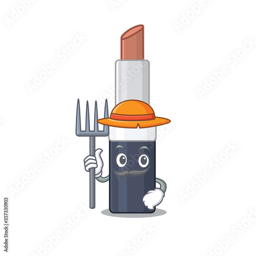 Brown lipstick mascot design working as a Farmer wearing a hat