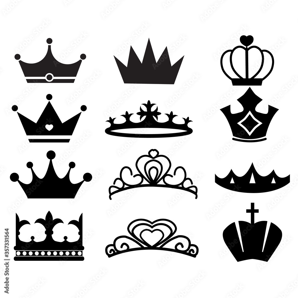 crown icon on white background. emblem and royal symbols. set of ...