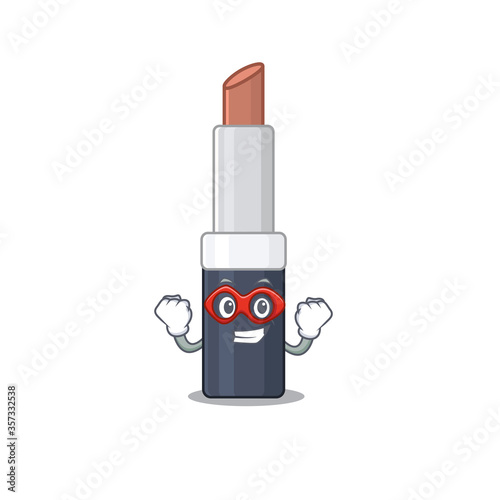 A cartoon drawing of brown lipstick in a Super hero character