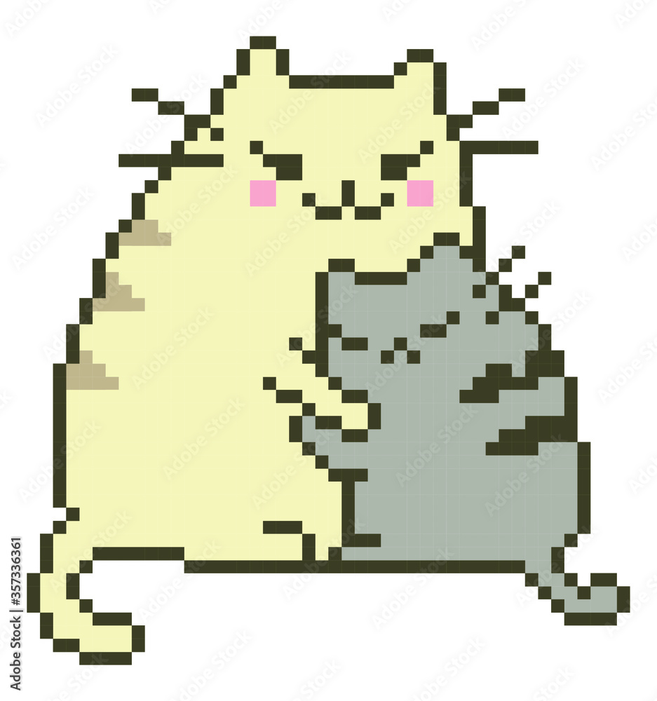 Cat pixel art on white background.
