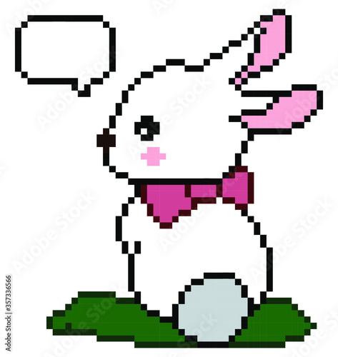 Rabbit pixel art on white background.