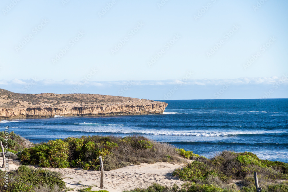 The surf and bay at Cactus Beach, World renown surfing spot, South Australia The surf and bay at Cactus Beach, World renown surfing spot, South Australia