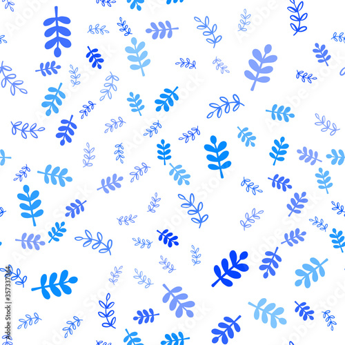 Light BLUE vector seamless doodle pattern with leaves, branches.