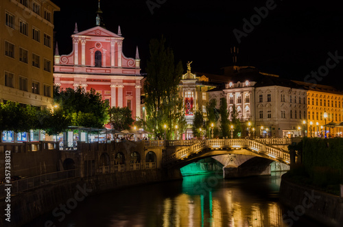 night view of the old town of ljubljana, slovenia