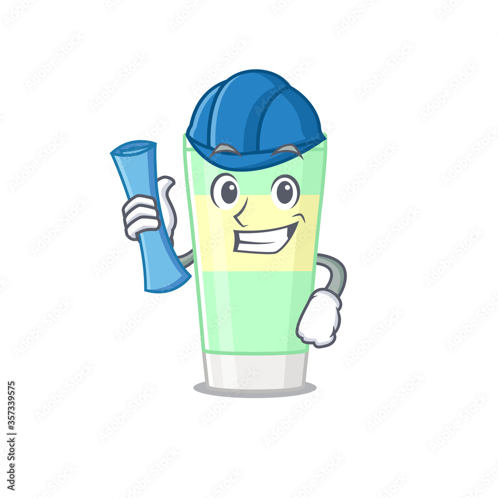 caricature picture of cleansing foam Architect with blue prints