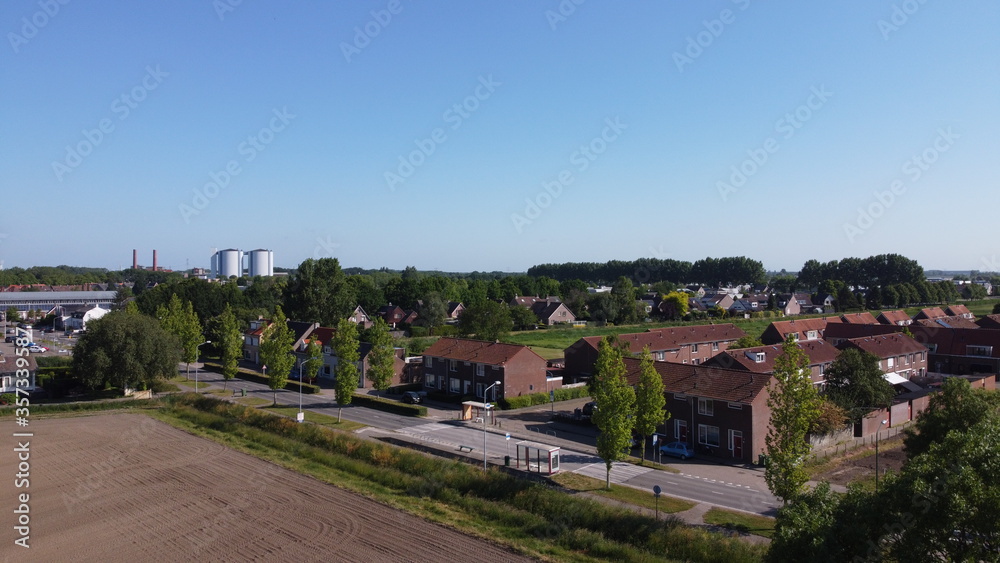 Aerial view of the Dutch Zevenbergen, a small town located in the northwest of the province of North Brabant between Etten-Leur and Klundert, near Breda.
