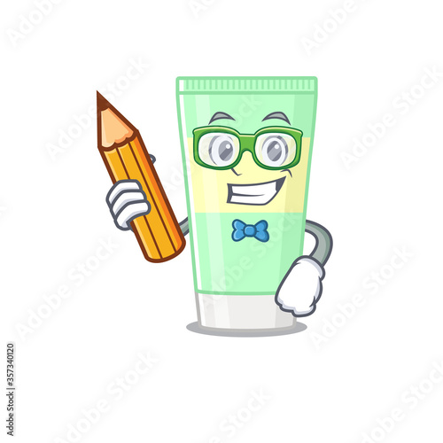 A clever student cleansing foam cartoon character study at home