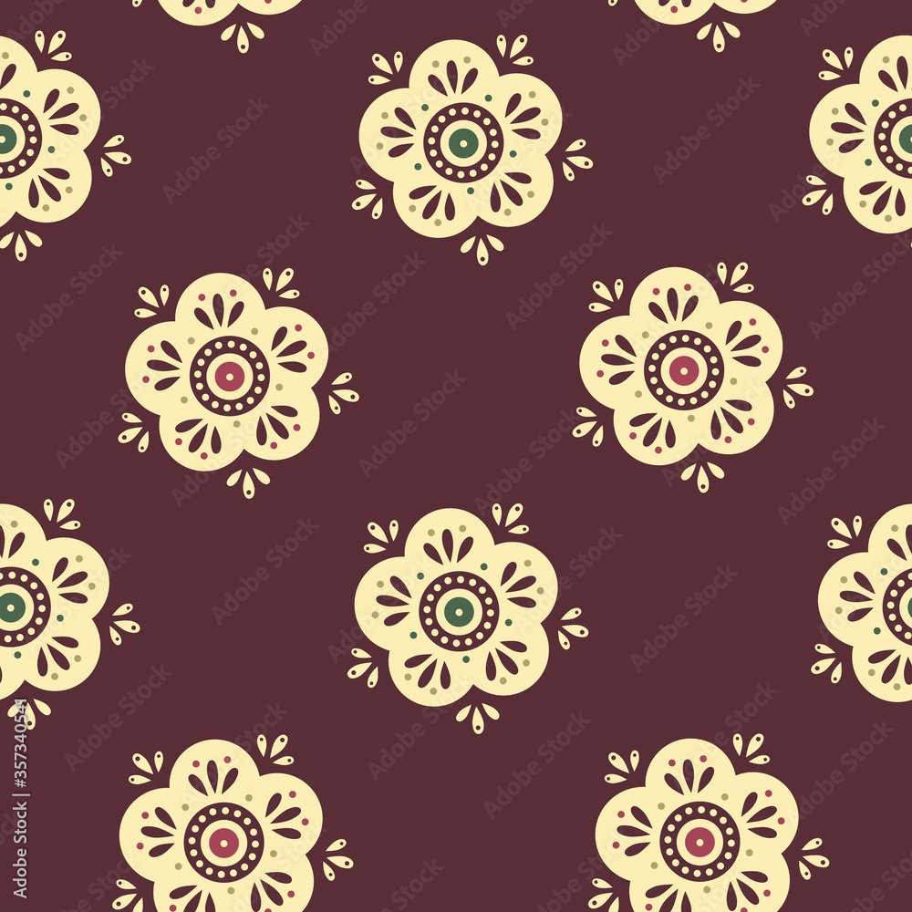 beige flower ornament burgundy background seamless pattern beige flower ornament burgundy background seamless pattern