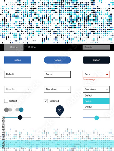 Dark BLUE vector design ui kit with dots.