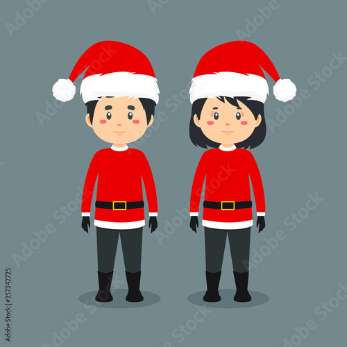 Couple Character Wearing Santa Costume