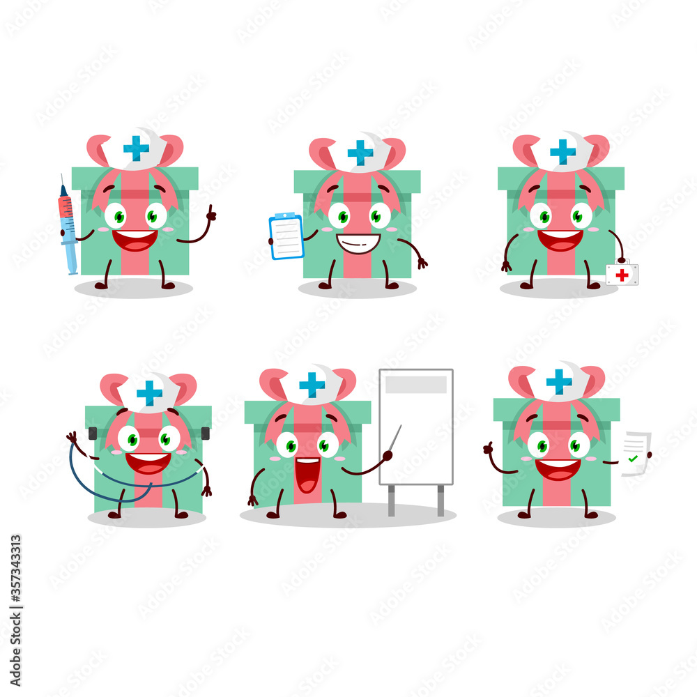 Doctor profession emoticon with gift cartoon character