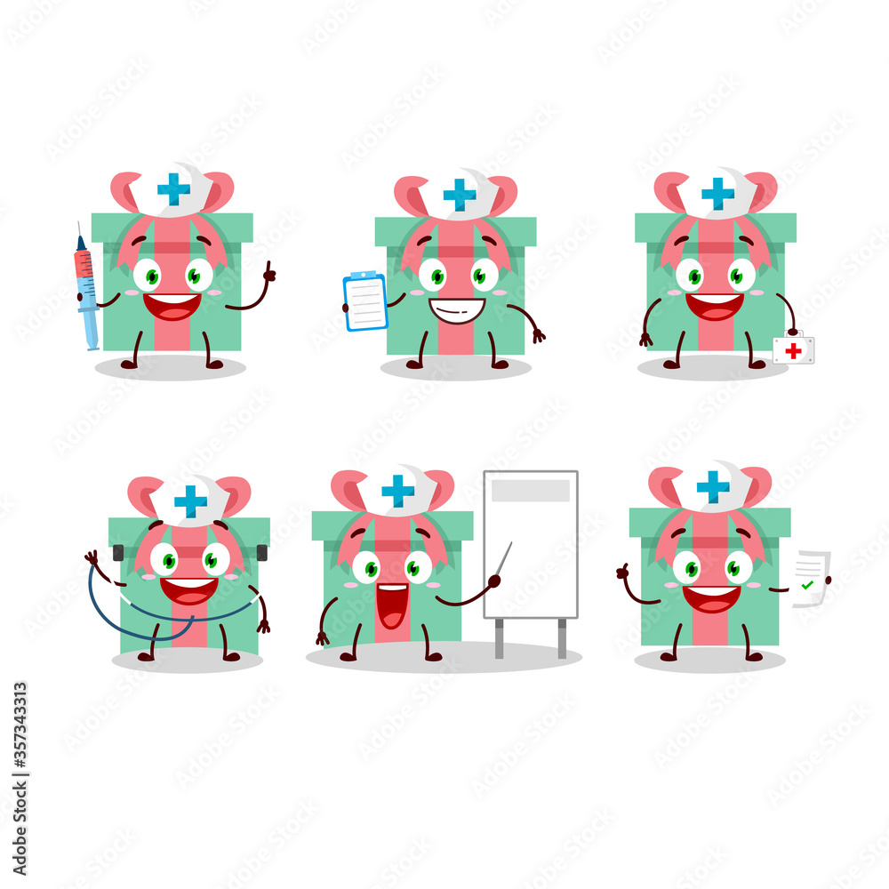 Doctor profession emoticon with gift cartoon character Doctor profession emoticon with gift cartoon character