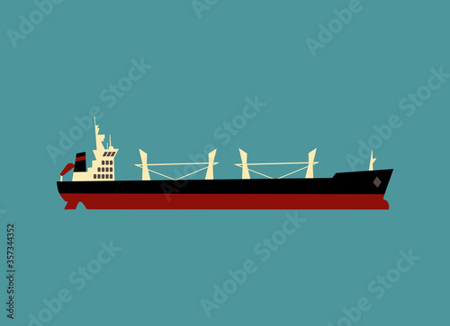 Side view of dry cargo bulker ship in the sea 