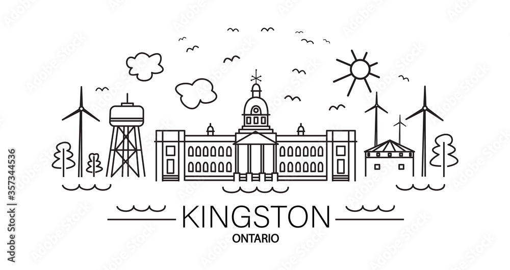 Line art of famous tourist attractions and landmarks of historical city of Kingston, Ontario