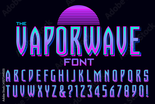 A Condensed Alphabet Design in the Style of Vaporwave Graphics