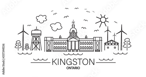 Line art of famous tourist attractions and landmarks of historical city of Kingston, Ontario