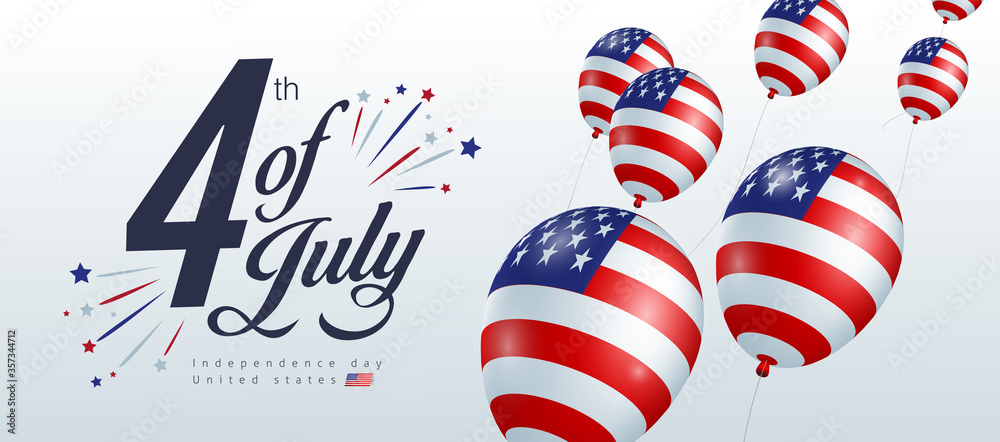 Fototapeta premium Independence day USA banner template american balloons flag decor.4th of July celebration poster template.fourth of july vector illustration .