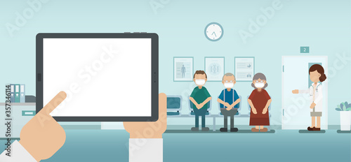 Medical service with blank screen tablet