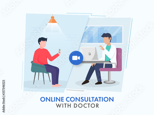 Patient talking from video call with a doctor for Online Consultation Concept.
