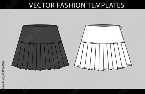 Wallpaper Mural SKIRT fashion flat sketch template, pleated skirt front and back