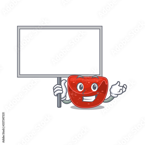 Cartoon picture of meatloaf mascot design style carries a board