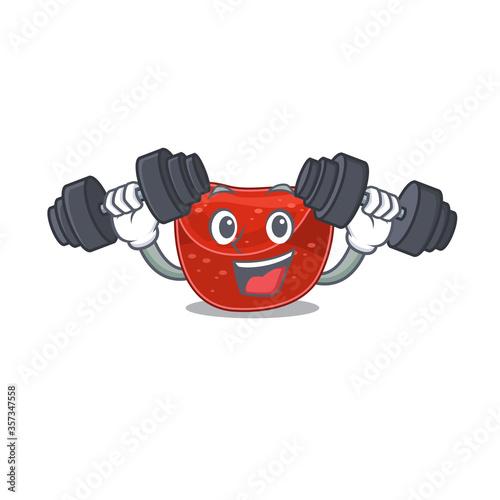 Meatloaf mascot design feels happy lift up barbells during exercise